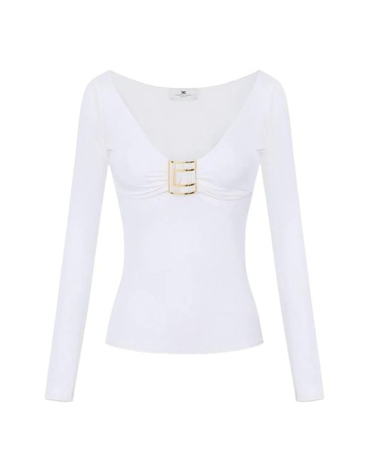 Elisabetta Franchi White V-Necked Sweater