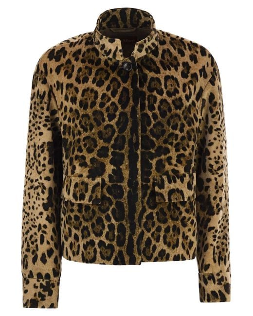 Max Mara Brown Maxmara Studio Mstedro – Cropped Animal-Print Cotton Jacket