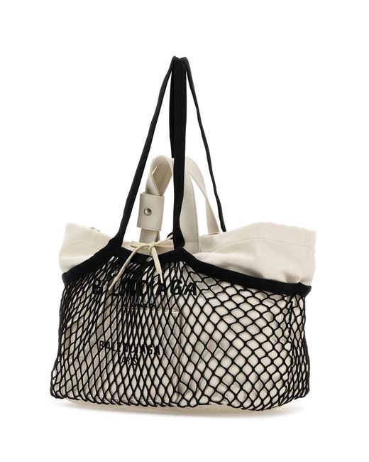 Balenciaga Black Two-Tone Canvas And Mesh Medium 24/7 Shopping Bag