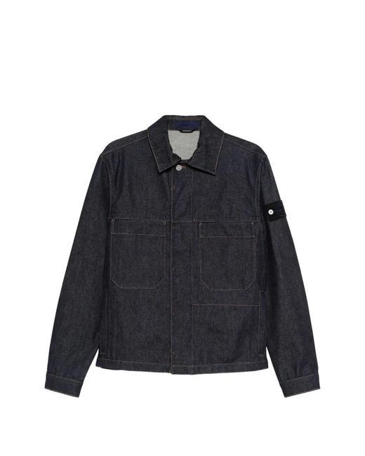 Stone Island Blue Biker Jacket for men