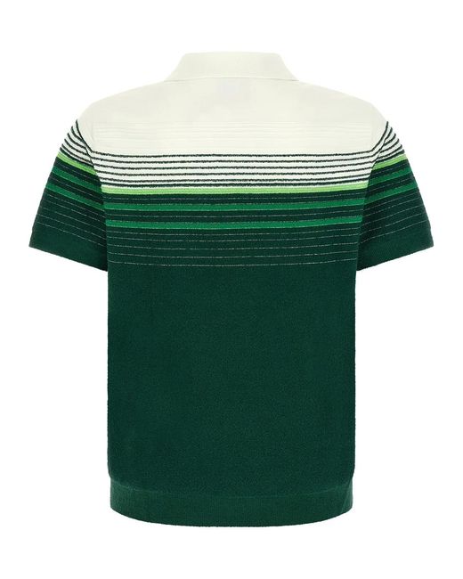 Casablanca Green 'Bouclé Stripes' Polo Shirt for men