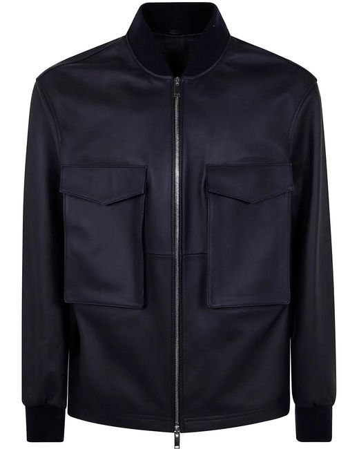 Desa Blue Leather Patch Pocket Bomber Jacket for men