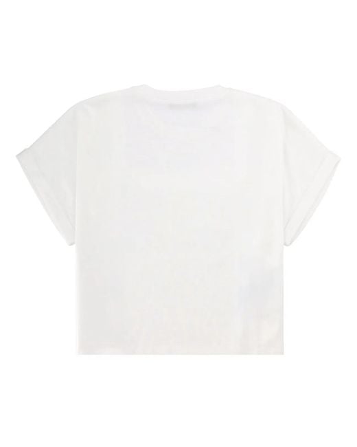 Balmain White Cropped T-Shirt With Logo