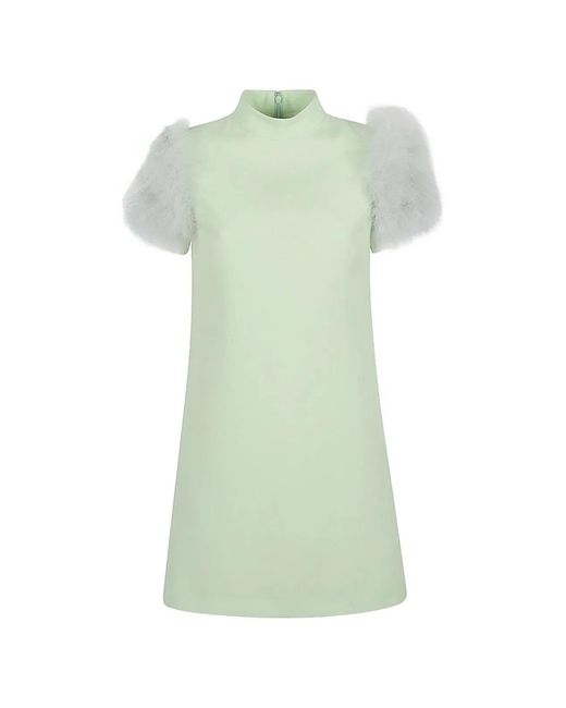 Valentino Green Feathered Wool And Silk Dress