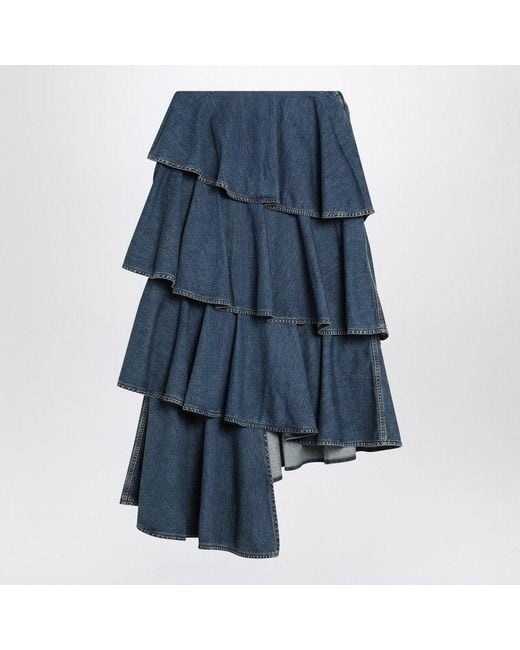 Alaïa Blue Asymmetrical Spiral Denim Skirt