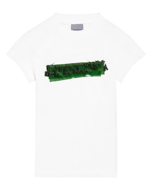Balenciaga Green Messy Spray Distressed Logo-Print T-Shirt