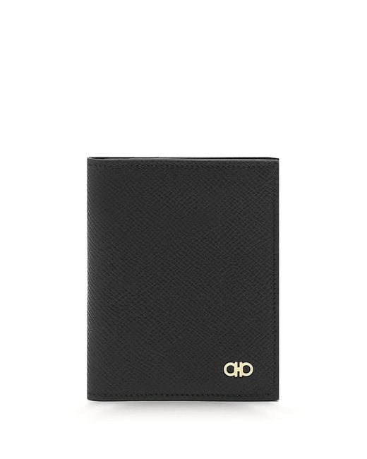 Ferragamo Black Micro Gancio Bi-Fold Card Holder for men
