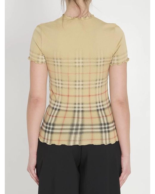 Burberry Natural Stretch Cotton T-Shirt With Shaded Check