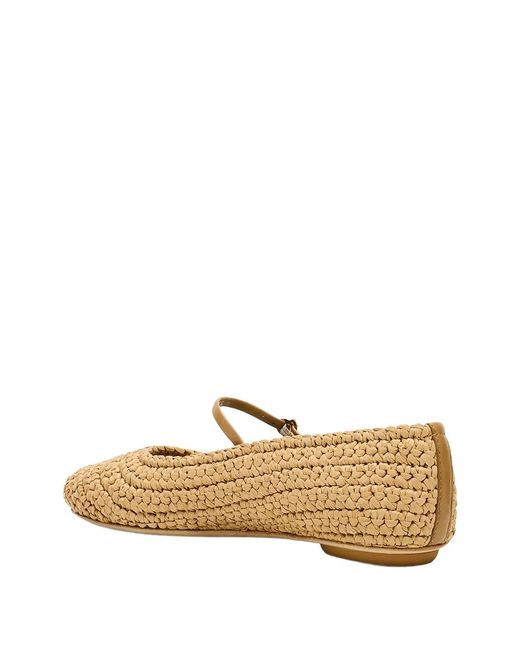 Moncler Brown Weave-Design Logo-Buckle Ballet Flats