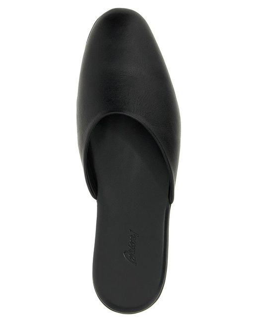 Brioni Black Leather Sabots