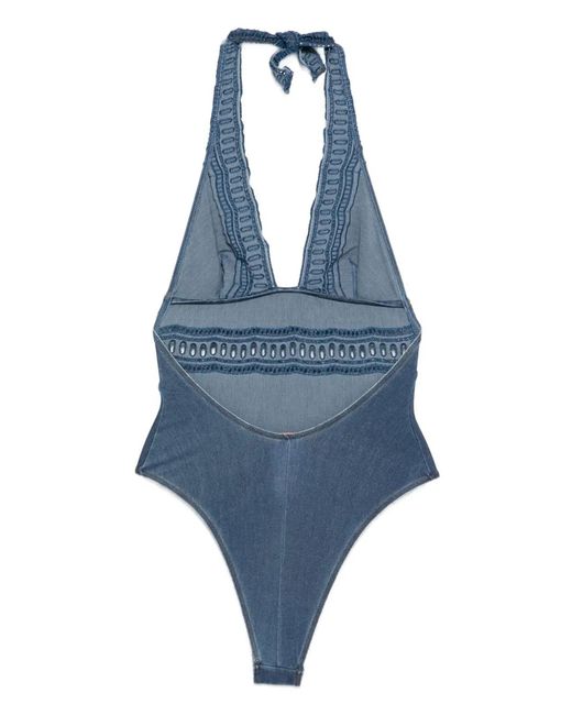Ermanno Scervino Blue Lace Detail Swimsuit
