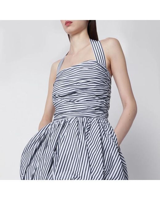 Patou Blue Mini Bloomer Dress With Stripes And Open Back