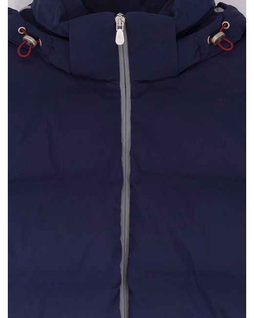 Brunello Cucinelli Blue Nylon Down Jacket With Hood for men