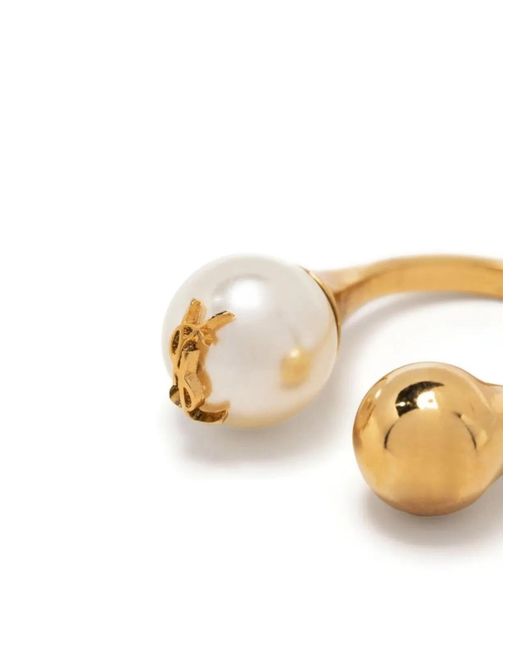 Saint Laurent Black Cassandre Pearl And Ball Ring