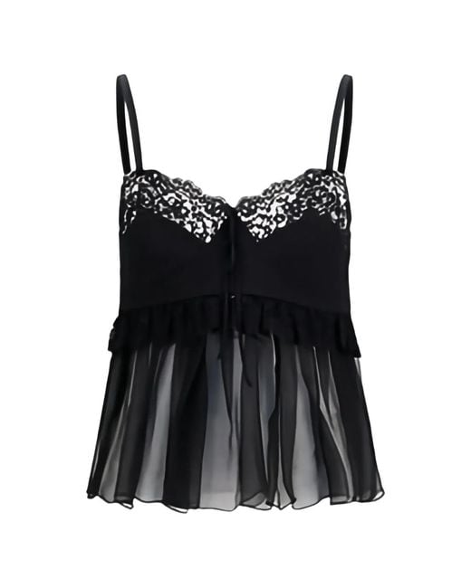 Chloé Black Lace-Trim Silk-Crepe Camisole Top