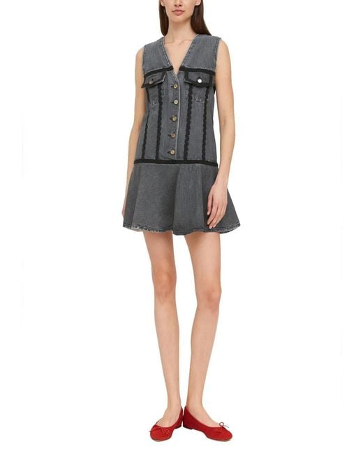 Ganni Gray Cotton Mini Dress