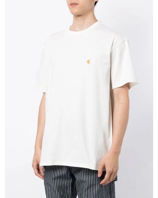 Carhartt White Logo Cotton T-Shirt for men