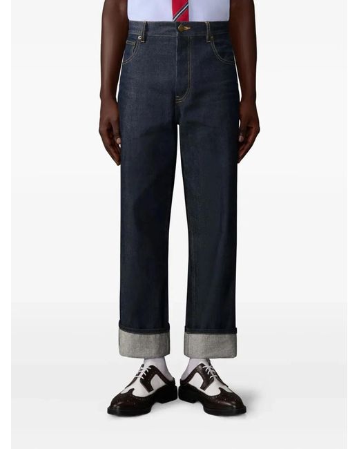 Thom Browne Blue Jean Denim Selvedge Japonais Brut Coupe Droite Button Fly for men