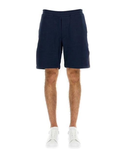 McQueen Blue Bermuda Shorts With Selvedge Logo Band for men