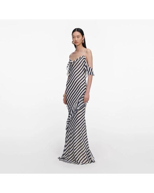 Self-Portrait Blue Stripe Georgette Maxi Dress