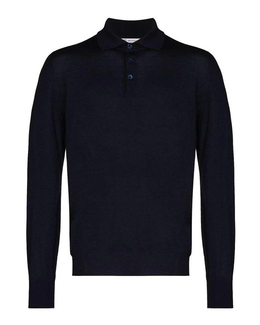 Brunello Cucinelli Blue Polo-Style Lightweight Sweater for men