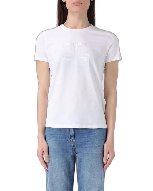 Elisabetta Franchi White Jersey T-Shirt With Embroidered Logo