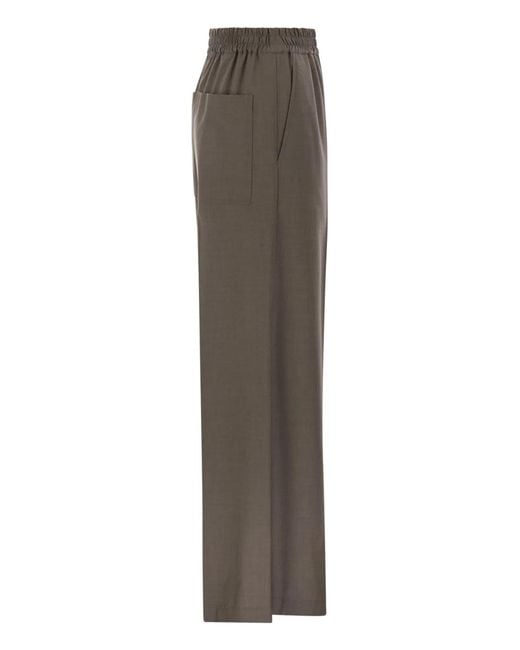 Brunello Cucinelli Gray Tropical Luxury Wool Loose Trousers