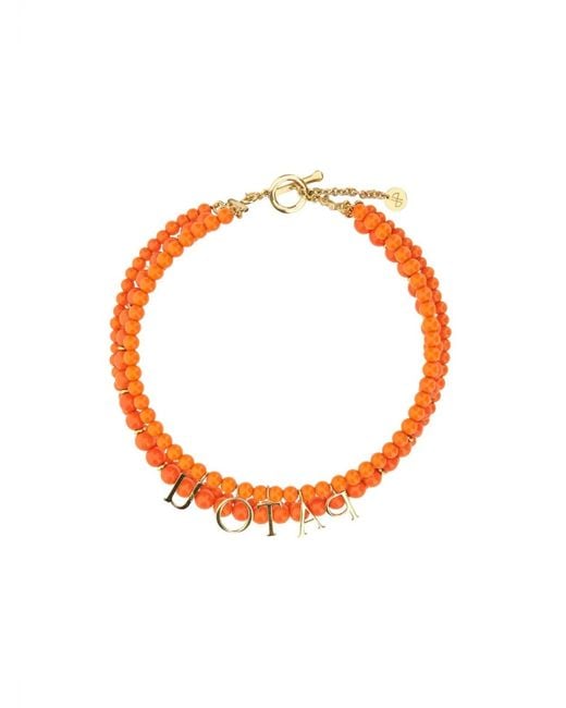 Patou Orange Glass And Brass Bead Necklace