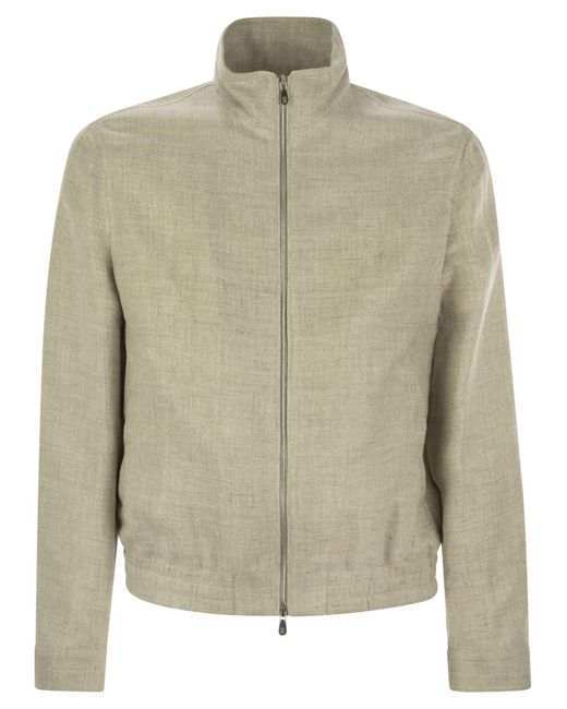 Brunello Cucinelli Green Linen, Wool And Silk Diagonal Bomber Jacket for men