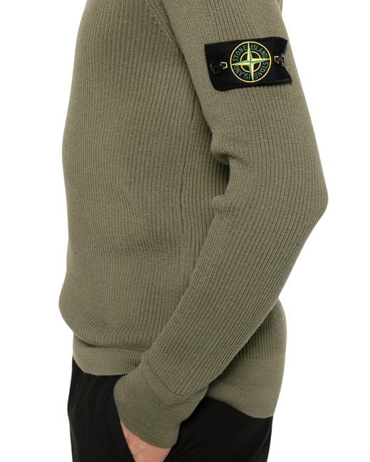 Stone Island Green Regular-Fit Crewneck Jumper With Fine-Ribbed Trims for men