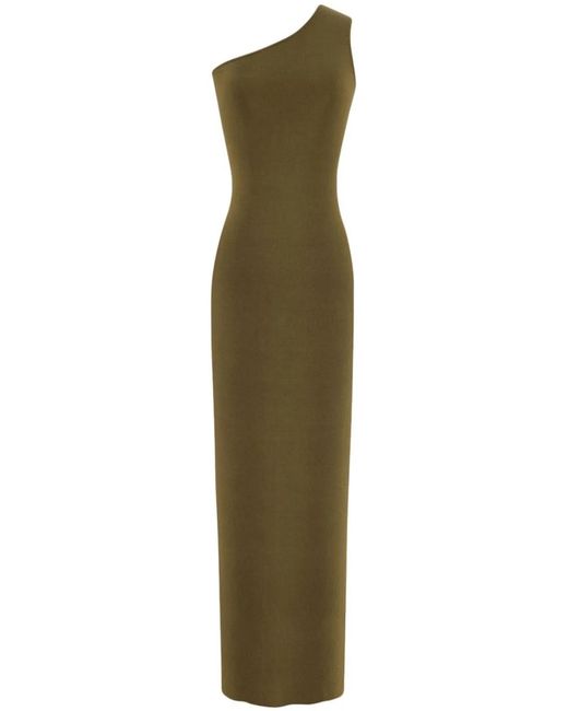 Saint Laurent Green One-Shoulder Silk Long Dress