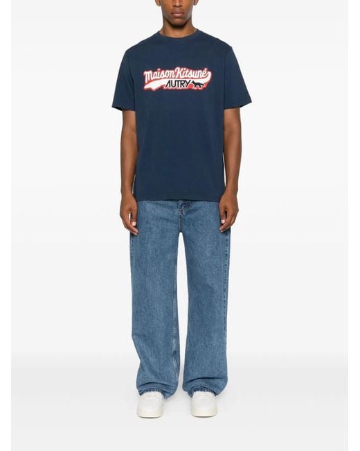 Autry X Maison Kitsune Blue Tshirt With Logo
