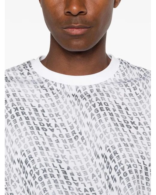 Karl Lagerfeld White Logo-Pattern T-Shirt for men