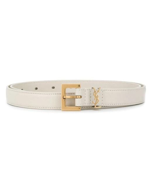 Saint Laurent Natural Cassandre Thin Belt With Square Buckle