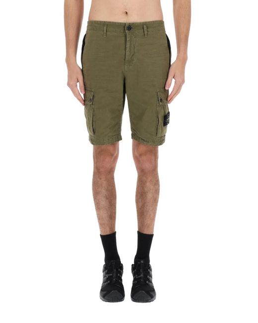 Stone Island Green Cargo Shorts With Logo Patch for men