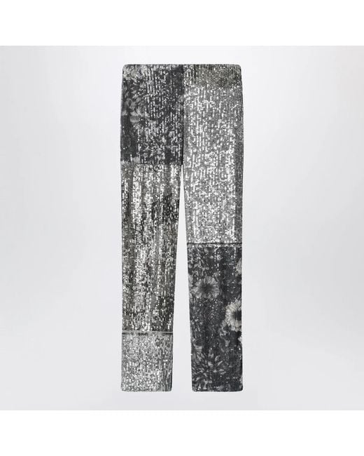 Maison Margiela Gray Patchwork Trousers With Floral Sequins