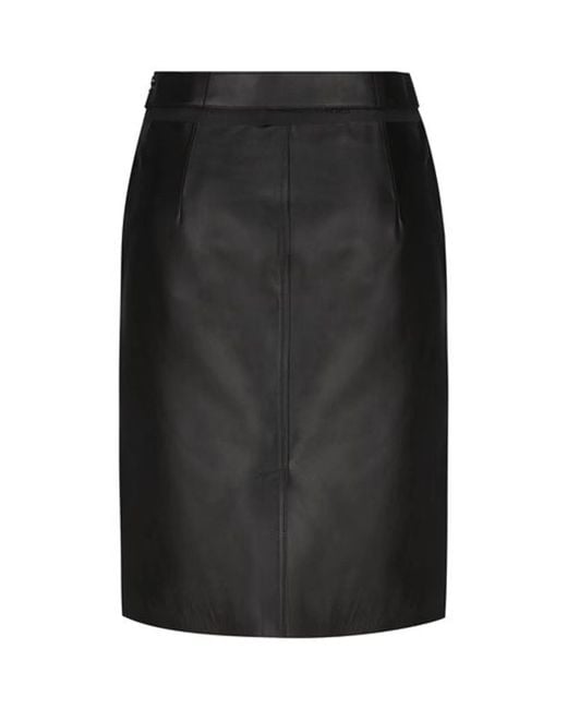 Fendi Black Leather Midi Skirt.