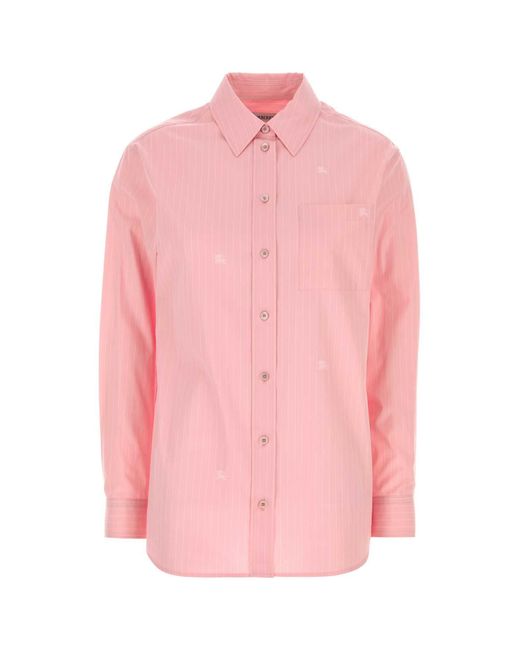 Burberry Pink Embroidered Striped Poplin Shirt