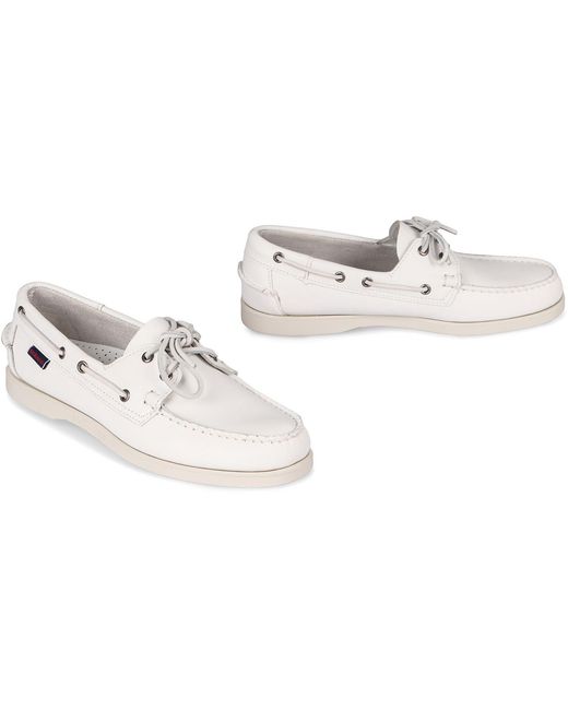 Sebago White Portland Leather Boat Shoes for men
