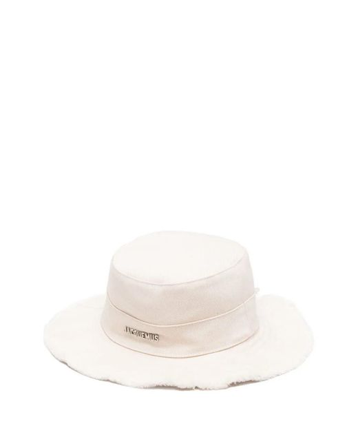 Jacquemus White Fringed Edge Hat for men