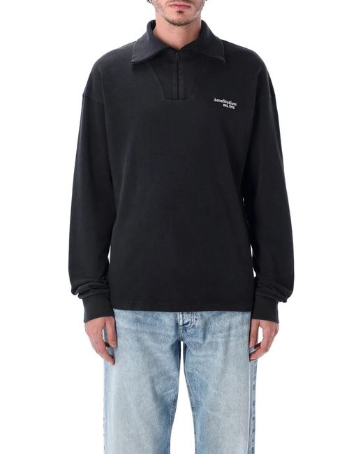 Acne Blue Zip-Up Logo Sweatshirt for men