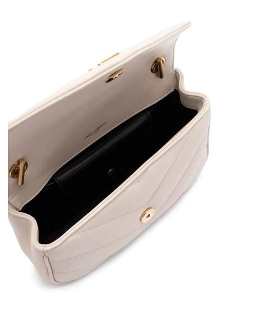 Saint Laurent Natural Ivory Leather Mini Loulou Crossbody Bag