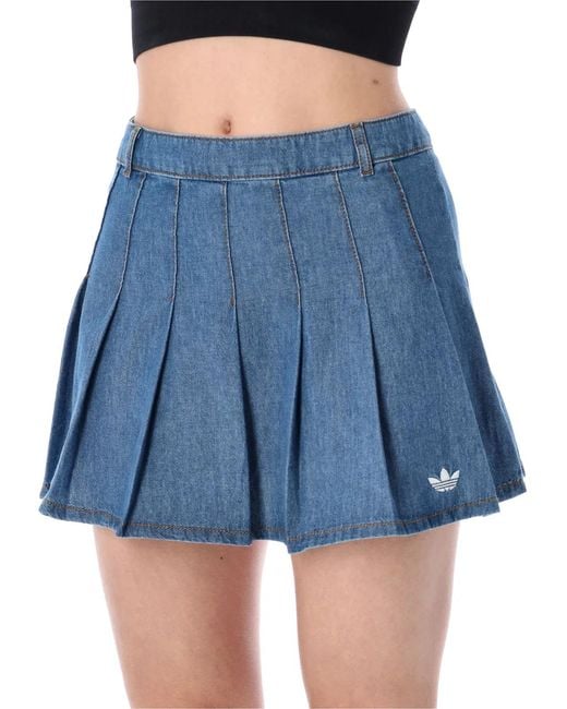 Adidas Originals Blue Pleated Denim Skirt