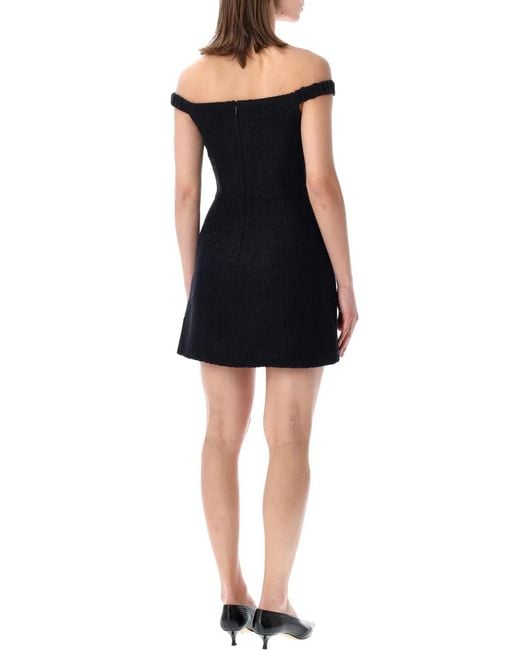 Self-Portrait Black Bouclé Off-Shoulder Mini Dress
