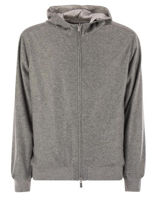 Fedeli Gray Reversible Bomber Jacket With Hood for men