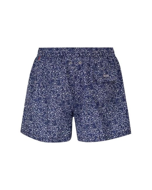 Kiton Blue Short Patterned Swim Boxers for men