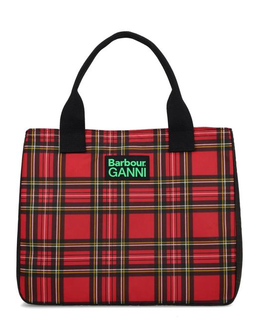 Barbour Red Tartan Pattern Top Zip Bag