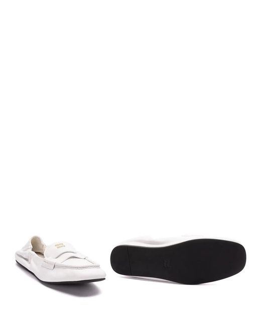 Miu Miu White Ruches Nappa Leather Loafers