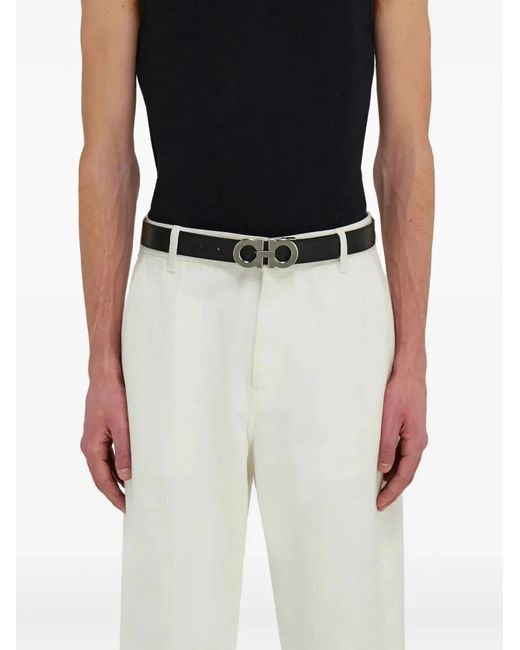 Ferragamo White Reversible And Adjustable Gancini Belt for men