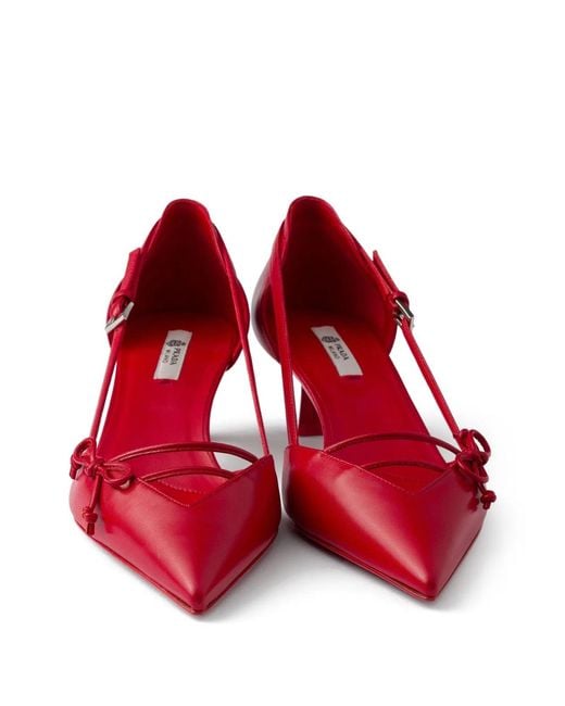 Prada Red Bow-Detail Pointed-Toe Pumps